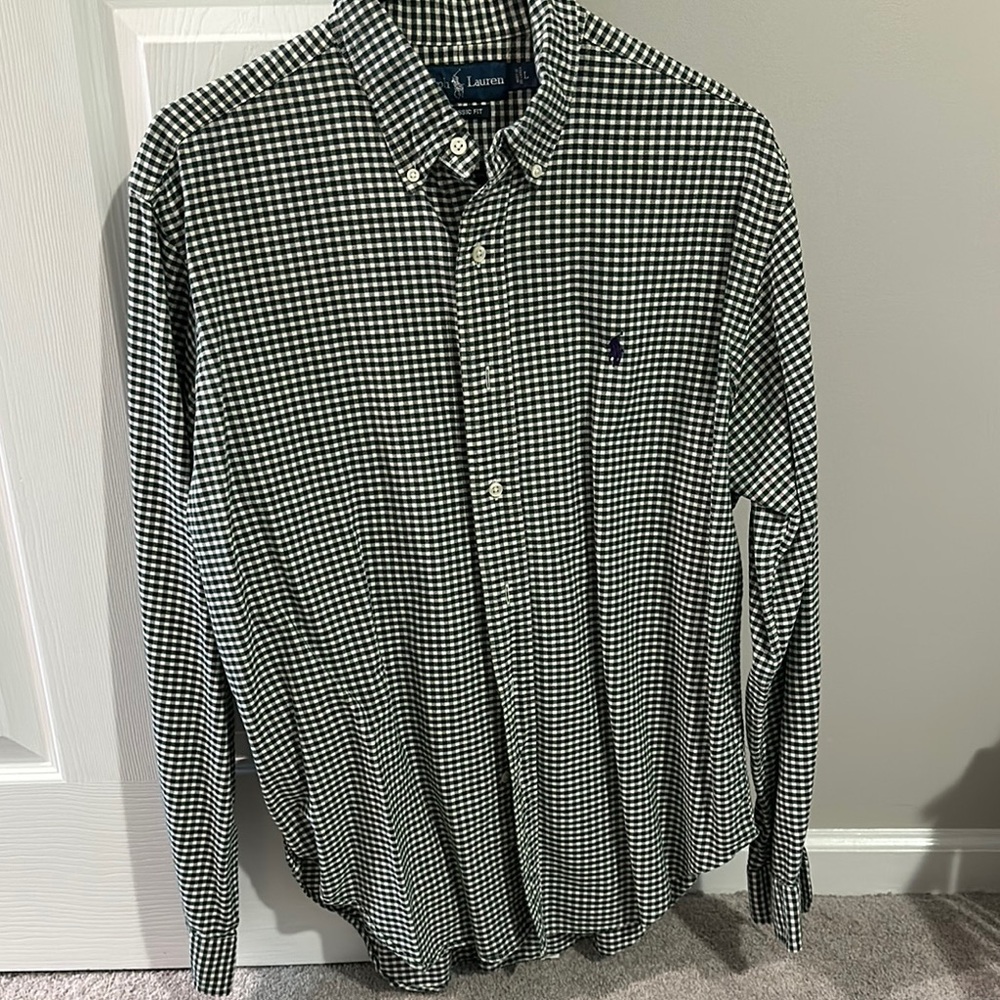 Polo by Ralph Lauren Men's Green and White Checkered Shirt